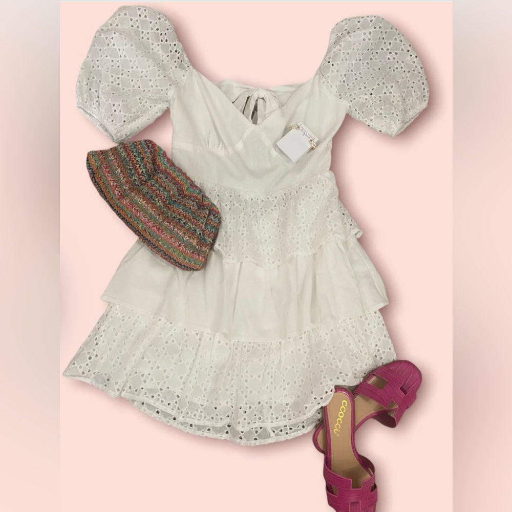 NEW LA LAVON White Eyelet Mini Dress